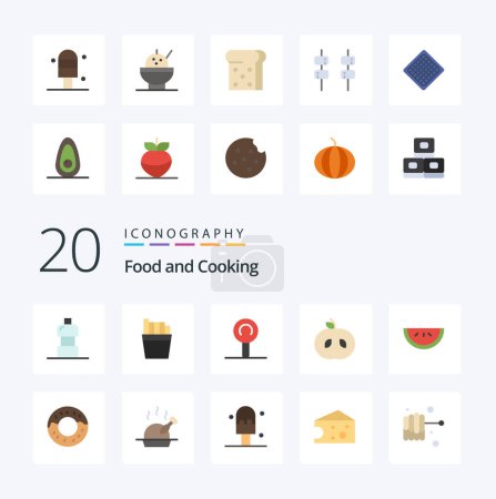 Ilustración de 20 Alimentos Flat Color icono Pack como pavo asado alimentos donut sandía - Imagen libre de derechos