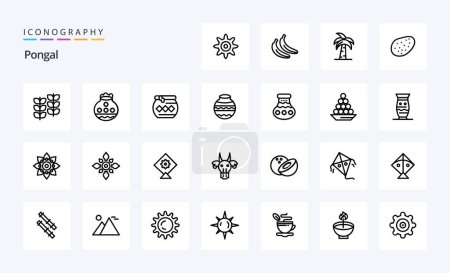 Ilustración de Paquete de iconos de 25 líneas Pongal - Imagen libre de derechos