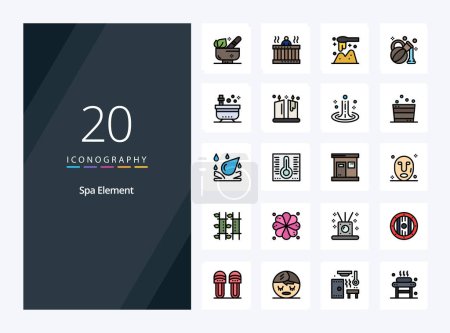 Illustration for 20 Spa Element line Filled icon for presentation - Royalty Free Image