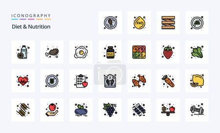 Ilustración de 25 dieta y nutrición línea relleno estilo icono paquete - Imagen libre de derechos