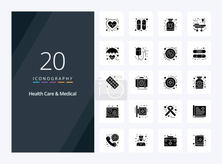 Téléchargez les illustrations : 20 soins de santé et icône de glyphe solide médical pour la présentation - en licence libre de droit
