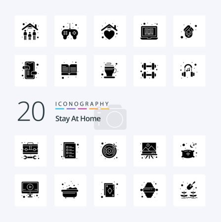 Illustration for 20 Stay At Home Solid Glyph icon Pack. like relax. art. hobby. painting. art - Royalty Free Image