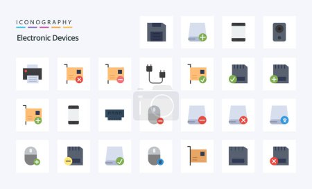 Téléchargez les illustrations : Pack d'icônes couleurs plates 25 appareils - en licence libre de droit