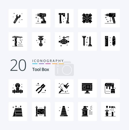 Ilustración de 20 Herramientas Icono de glifo sólido Paquete como arquitectura de construcción de tinte de diseño de pincel - Imagen libre de derechos