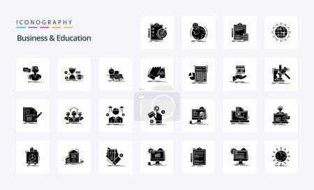 Ilustración de 25 Paquete de iconos de glifos sólidos para empresas y educación - Imagen libre de derechos