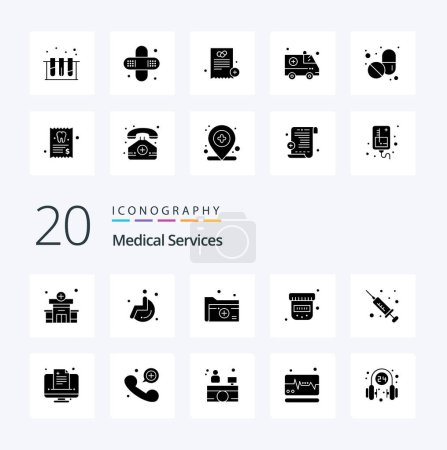 Illustration for 20 Medical Services Solid Glyph icon Pack like health medical healthcare injection drugs - Royalty Free Image