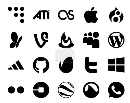 Illustration for 20 Social Media Icon Pack Including flickr. tweet. myspace. twitter. github - Royalty Free Image