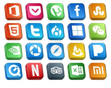 Téléchargez les illustrations : 20 Pack d'icônes de médias sociaux, y compris pandora. navigateur. drupal. safari. nvidia - en licence libre de droit