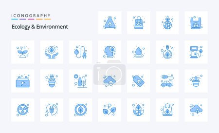 Ilustración de 25 Ecología y Medio Ambiente Paquete icono azul - Imagen libre de derechos