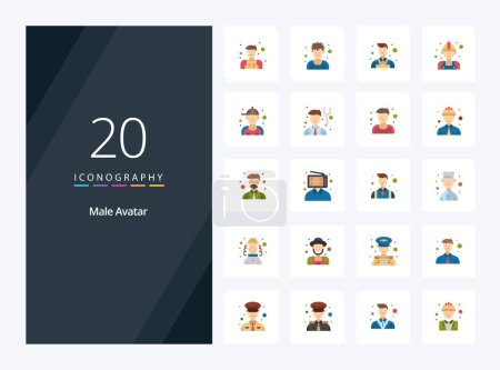 Illustration for 20 Male Avatar Flat Color icon for presentation - Royalty Free Image