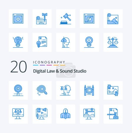 Illustration for 20 Digital Law And Sound Studio Blue Color icon Pack like image distribution judgment contibution copyright - Royalty Free Image