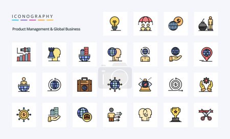 Ilustración de 25 Gestión de productos y línea de negocio global llenado icono de estilo pack - Imagen libre de derechos
