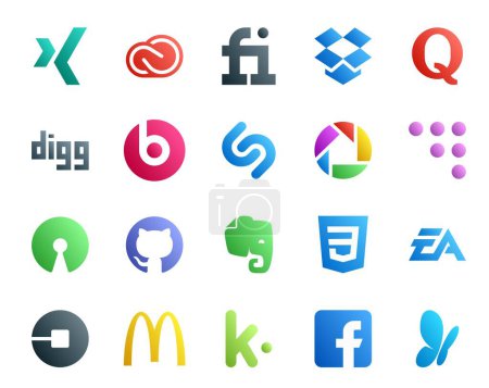 Ilustración de 20 Paquete de iconos de redes sociales, incluidas las artes electrónicas. evernote. Excava. github. coderwall - Imagen libre de derechos