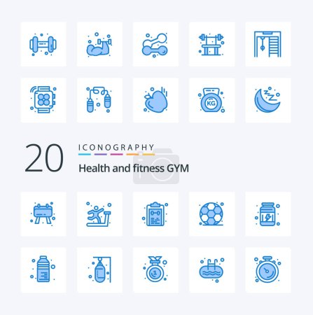 Illustration for 20 Gym Blue Color icon Pack like supplement gym list football sport - Royalty Free Image