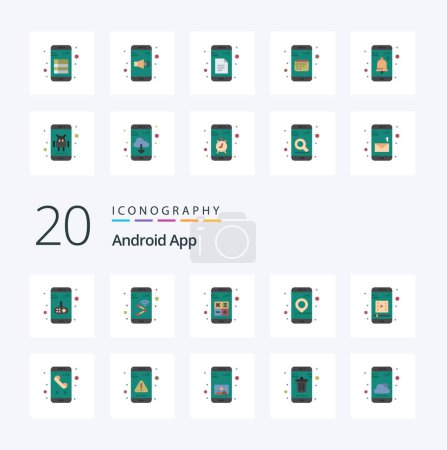 Téléchargez les illustrations : 20 Android App Flat Color icon Pack comme navigation gps wifi app calculatrice - en licence libre de droit