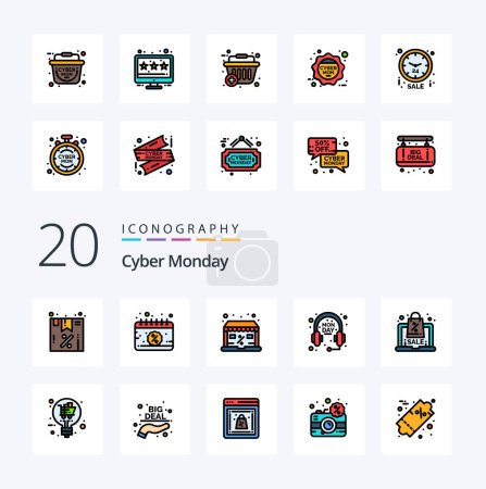 Illustration for 20 Cyber Monday Line Filled Color icon Pack like offer discount discount sale ecommerce - Royalty Free Image