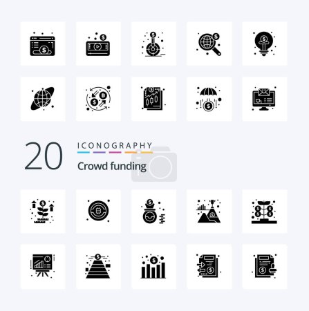 Ilustración de 20 Crowdfunding Solid Glyph icono Pack como financiación de fondos de inversión ganador montaña - Imagen libre de derechos