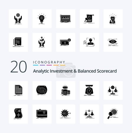 Ilustración de 20 Inversión Analítica y Balanced Scorecard Solid Glyph icono Pack. como la escala. aplicación. partido. ahorros. oro - Imagen libre de derechos