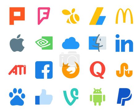 Illustration for 20 Social Media Icon Pack Including stumbleupon. quora. icloud. browser. facebook - Royalty Free Image