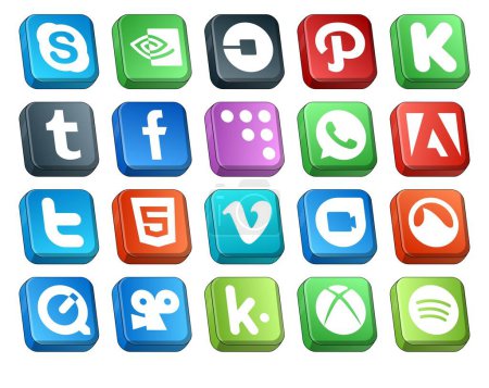 Ilustración de 20 Paquete de iconos de redes sociales Incluyendo video. html. tumblr. tweet. adobe - Imagen libre de derechos