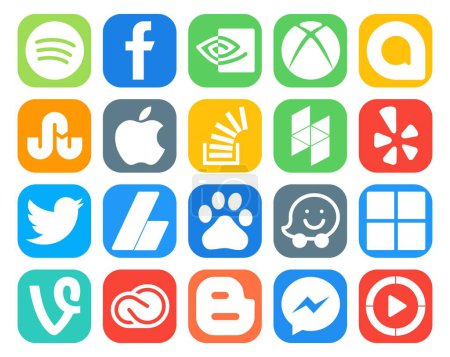 Illustration for 20 Social Media Icon Pack Including baidu. adsense. question. tweet. yelp - Royalty Free Image