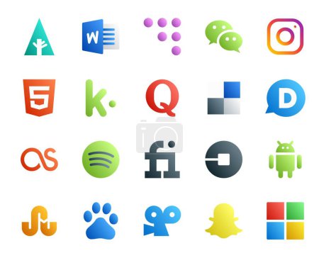 Ilustración de 20 Paquete de iconos de redes sociales, incluido el controlador. uber. quora. fiverr. lastfm - Imagen libre de derechos