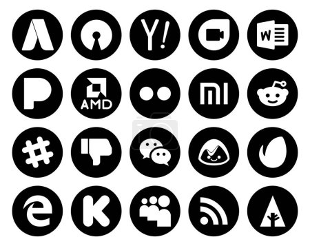 Téléchargez les illustrations : 20 Pack d'icônes pour les médias sociaux incluant envato. messager. flickr. wechat. chat - en licence libre de droit