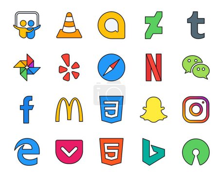 Ilustración de 20 Paquete de iconos de redes sociales Incluyendo snapchat. McDonald 's. ¡Grita! facebook. wechat - Imagen libre de derechos