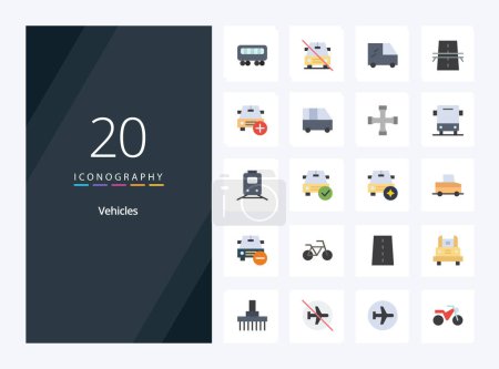 Illustration for 20 Vehicles Flat Color icon for presentation - Royalty Free Image