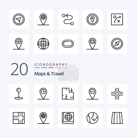 Illustration for 20 Maps  Travel Line icon Pack like world map minus location geo - Royalty Free Image
