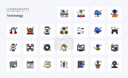 Ilustración de Paquete de iconos de 25 líneas de tecnología - Imagen libre de derechos