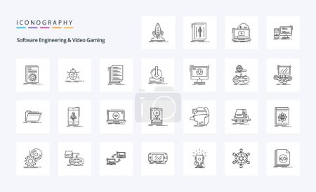 Téléchargez les illustrations : 25 pack d'icônes Génie logiciel et Ligne de jeu vidéo - en licence libre de droit