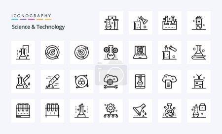 Ilustración de 25 paquete de iconos de la línea de ciencia y tecnología - Imagen libre de derechos
