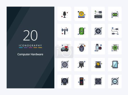 20 Computer Hardware line Filled icon for presentation