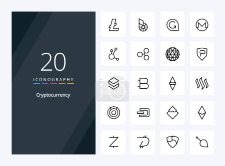 Téléchargez les illustrations : 20 Crypto-monnaie icône de contour pour la présentation - en licence libre de droit