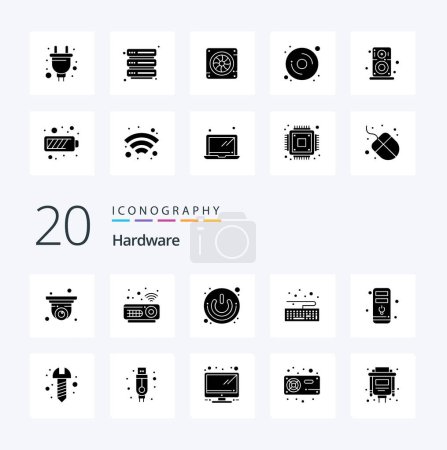Illustration for 20 Hardware Solid Glyph icon Pack like hardware computer power type hardware - Royalty Free Image