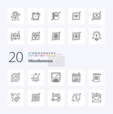 Ilustración de 20 Varios Icono de línea Paquete como diario de codificación web del ordenador - Imagen libre de derechos