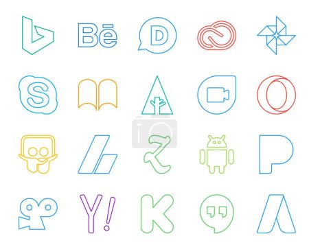 Ilustración de 20 Paquete de iconos de redes sociales incluyendo androide. anuncios. charla. adsense. ópera - Imagen libre de derechos