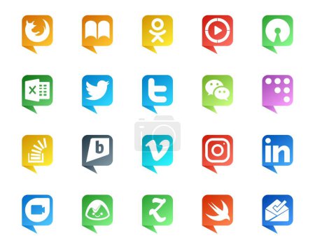 Téléchargez les illustrations : 20 Social Media Discours Bubble Style Logo comme brightkite. stock. twitter. question. cloison de codage - en licence libre de droit