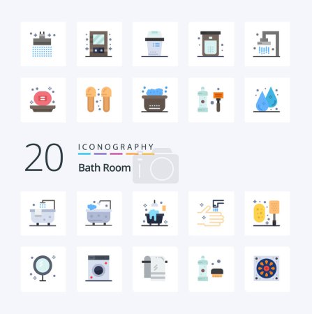 Illustration for 20 Bath Room Flat Color icon Pack like bath shower bin cleaning bath - Royalty Free Image