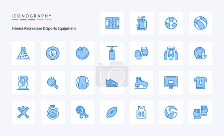 Ilustración de 25 Fitness Recreación y equipo deportivo Paquete icono azul - Imagen libre de derechos