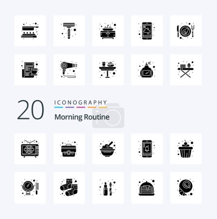 Ilustración de 20 Icono de glifo sólido de rutina matutina paquete como taza recordatorio tazón notificación cacahuetes - Imagen libre de derechos