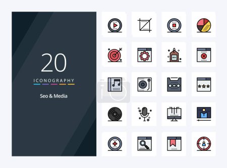 Illustration for 20 Seo  Media line Filled icon for presentation - Royalty Free Image