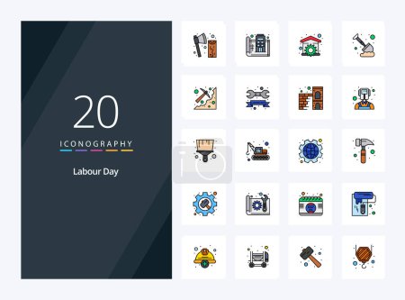 Illustration for 20 Labour Day line Filled icon for presentation - Royalty Free Image