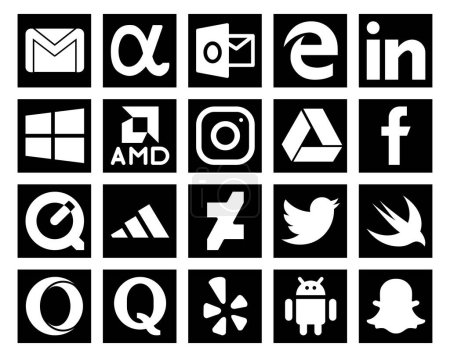 Illustration for 20 Social Media Icon Pack Including swift. twitter. amd. deviantart. quicktime - Royalty Free Image