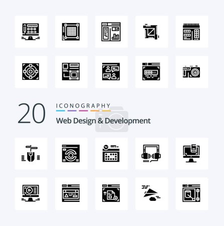 Téléchargez les illustrations : 20 Web Design et développement Solid Glyph icône Pack comme jour casque optimisation web - en licence libre de droit