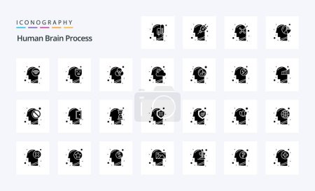 Ilustración de 25 Paquete de icono de glifo sólido de proceso cerebral humano - Imagen libre de derechos