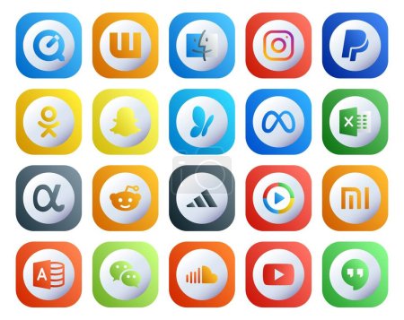 Illustration for 20 Social Media Icon Pack Including microsoft access. video. meta. windows media player. reddit - Royalty Free Image