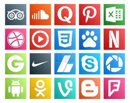 Ilustración de 20 Paquete de iconos de redes sociales Incluyendo adsense. groupon. Excelente. netflix. css - Imagen libre de derechos