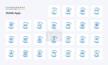 Ilustración de 25 Aplicaciones Móviles Paquete icono azul - Imagen libre de derechos